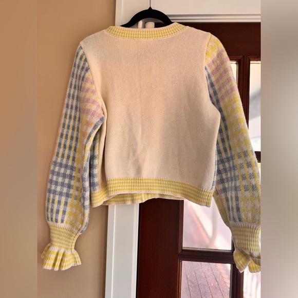 LoveShackFancy $475 Keoni Button Down Cardigan Sweater, Mint Jelly Small plaid - Picture 7 of 9